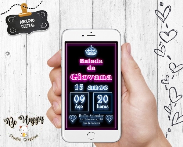 Convite digital neon no elo7 Convite digital neon no elo7