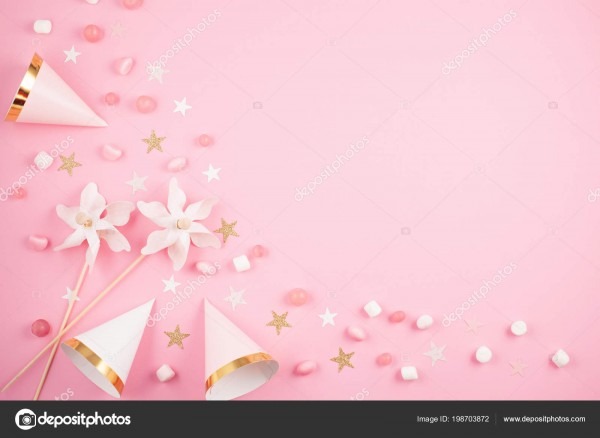 Meninas festa acessÃ³rios sobre fundo rosa convite aniversÃ¡rio