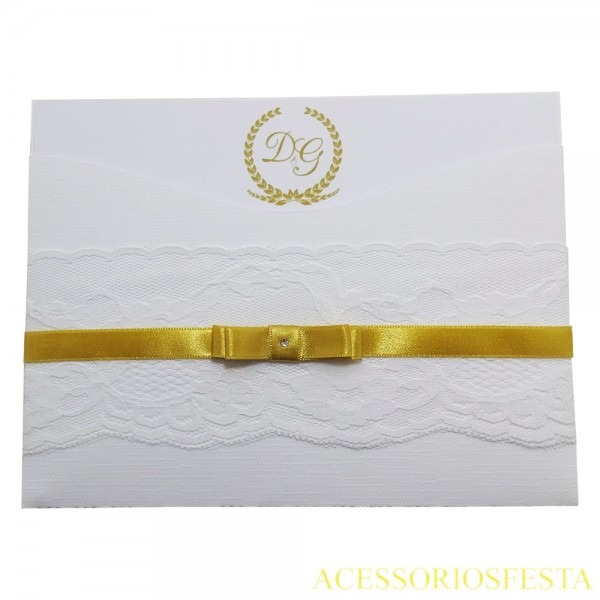 Kit 20 convites casamento branco e dourado rendado lindo Kit 20 convites casamento branco e dourado rendado lindo