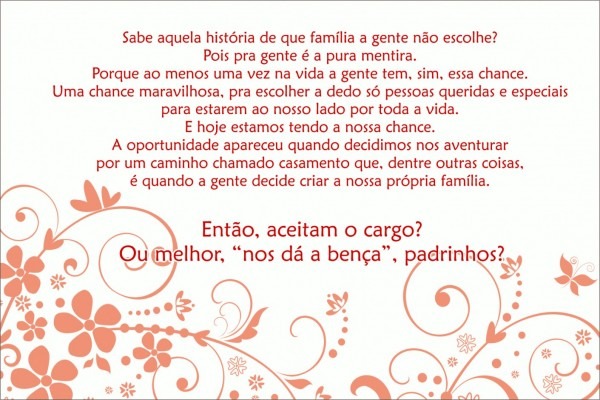 Mensagem convite padrinhos casamento elegante m impressos