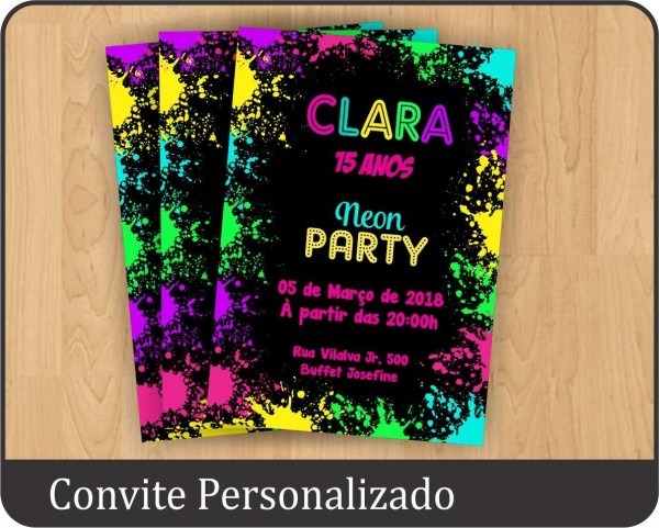 20 convites personalizado 15 anos festa neon