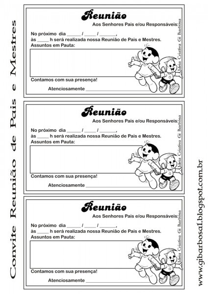 Convite reunião de pais e mestres pra colorir Convite reunião de pais e mestres pra colorir