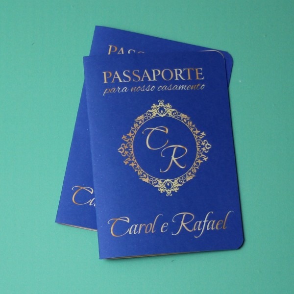 50 convite casamento criativo passaporte azul royal dourado