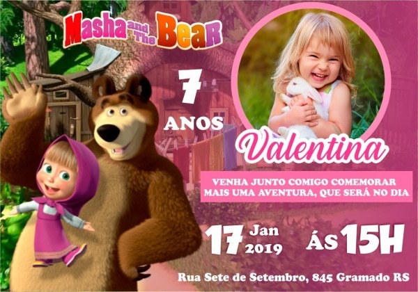 50 convites masha e o urso personalizados
