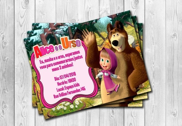 50 convites masha e o urso personalizados m03 10x15cm