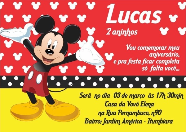 60 convites mickey personalizados + frete grátis 60 convites mickey personalizados + frete grátis