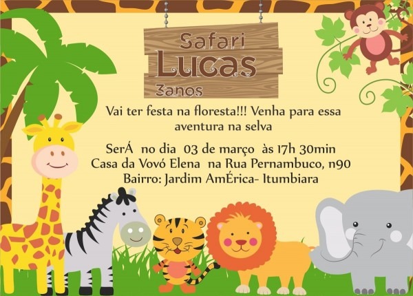 60 convites safÃ¡ri personalizados + frete grÃ¡tis