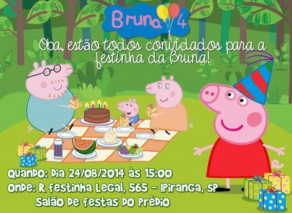 Convite virtual peppa pig piquenique Convite virtual peppa pig piquenique