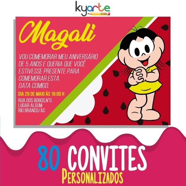 80 convites aniversÃ¡rio infantil magali frete grÃ¡tis