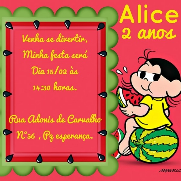 Arte convite digital tema magali infantil whatsapp