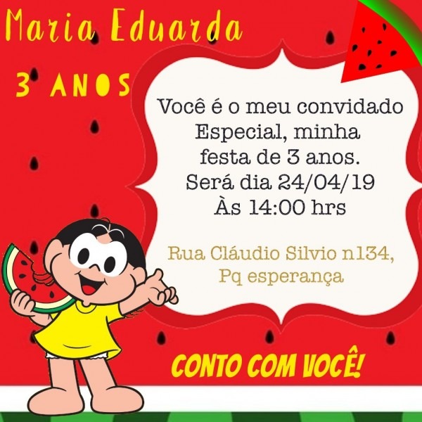 Arte convite digital tema magali infantil whatsapp