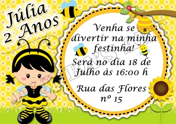 Arte digital convite abelhinha no elo7 Arte digital convite abelhinha no elo7