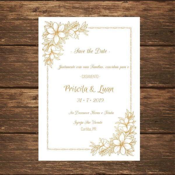 Arte digital convite casamento noivado vintage dourado Arte digital convite casamento noivado vintage dourado