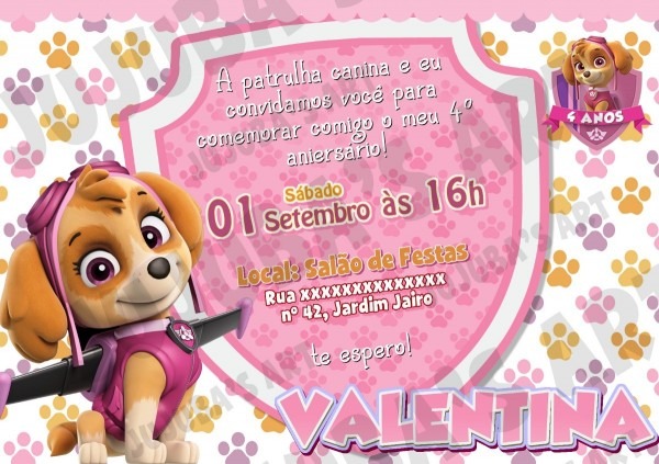 Arte digital convite skye patrulha canina menina Arte digital convite skye patrulha canina menina