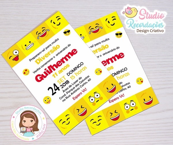 Arte digital de convite aniversÃ¡rio smile emoji