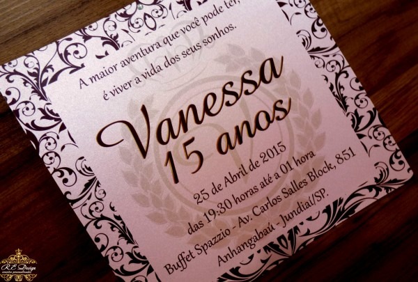 Bonito de frases para convite quinze anos 15 com envelope papel