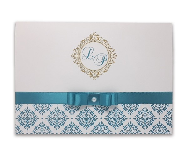 Convite casamento azul tiffany, dourado