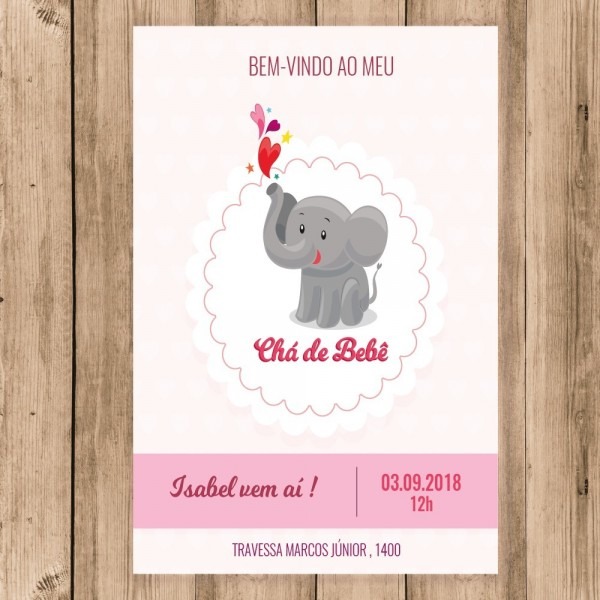 Convite chÃ¡ de bebÃª digital elefante menina menino 10x15