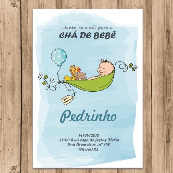 Convite chÃ¡ de bebÃª menino digital vem aÃ­ azul para imprimir