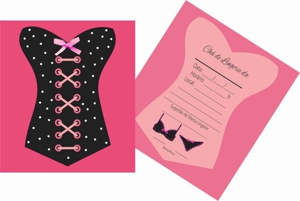 Convites cha de lingerie pink com preto no elo7