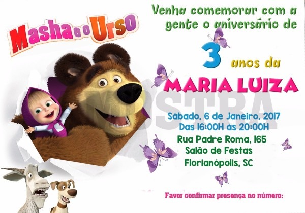 Convite da masha e o urso digital personalizado