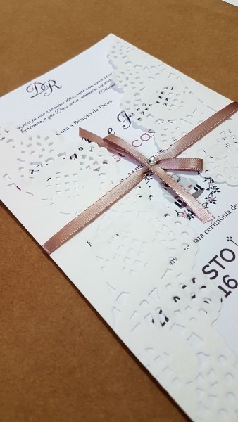Convite de casamento renda de papel no elo7