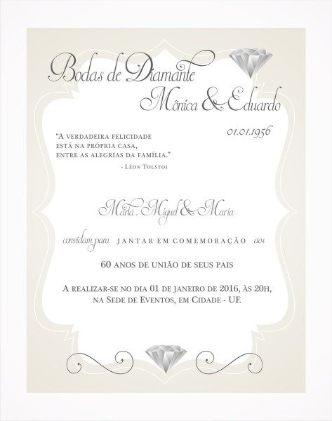 Convite digital bodas diamante 01 no elo7