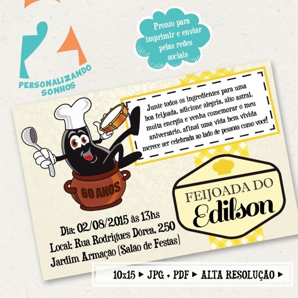 Convite digital feijoada no elo7 Convite digital feijoada no elo7