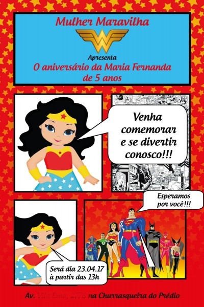Convite digital mulher maravilha_2 no elo7 Convite digital mulher maravilha_2 no elo7