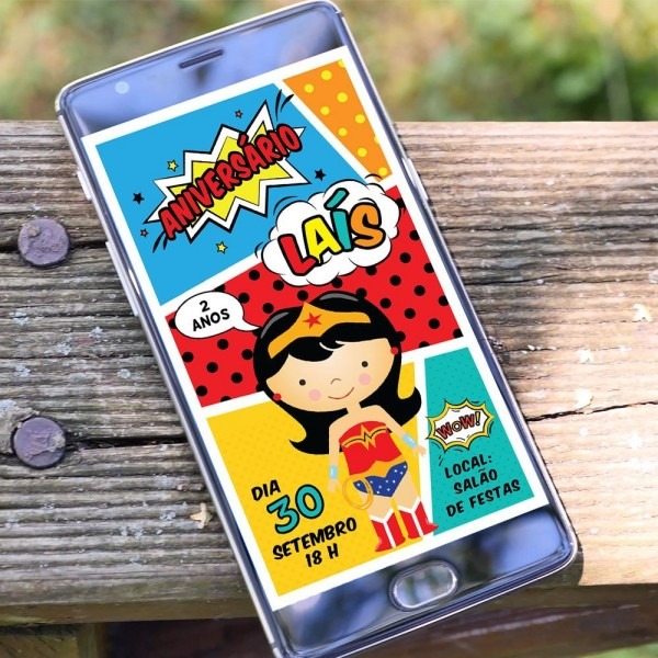 Convite digital mulher maravilha Convite digital mulher maravilha