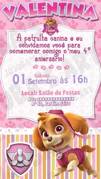 Convite digital skye patrulha canina para whatsapp Convite digital skye patrulha canina para whatsapp