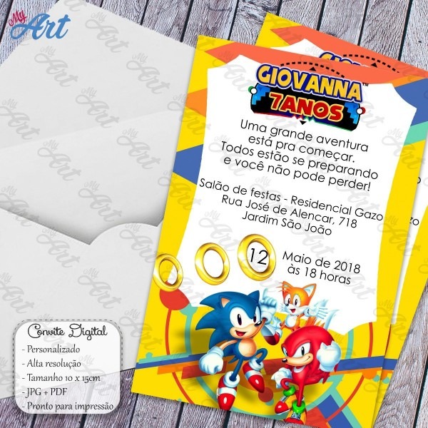 Convite digital sonic para menina personalizado