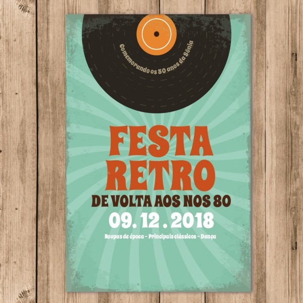Convite festa retro anos 60 70 80 disco vinil whatsapp no elo7