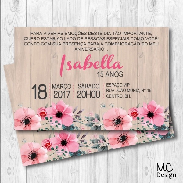Convite floral 15 anos