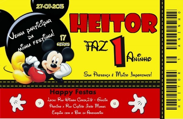 Convite ingresso mickey Convite ingresso mickey