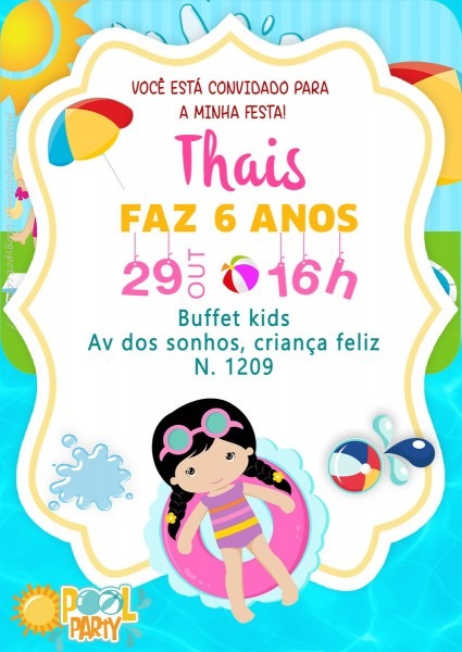 Convite pool party (digital) no elo7 Convite pool party (digital) no elo7