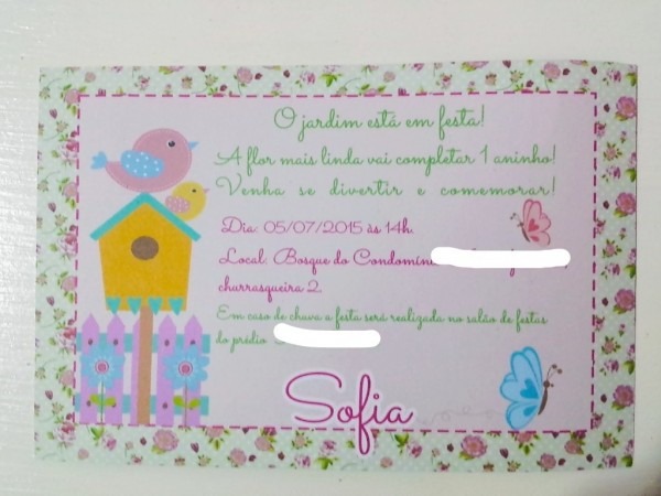 Convite simples festa jardim encantado aniversÃ¡rio c 10