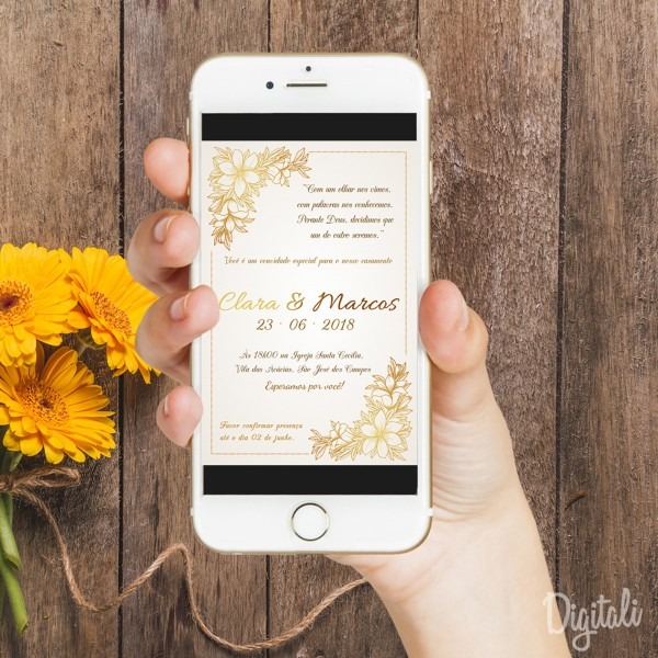 Convite casamento dourado Convite casamento dourado