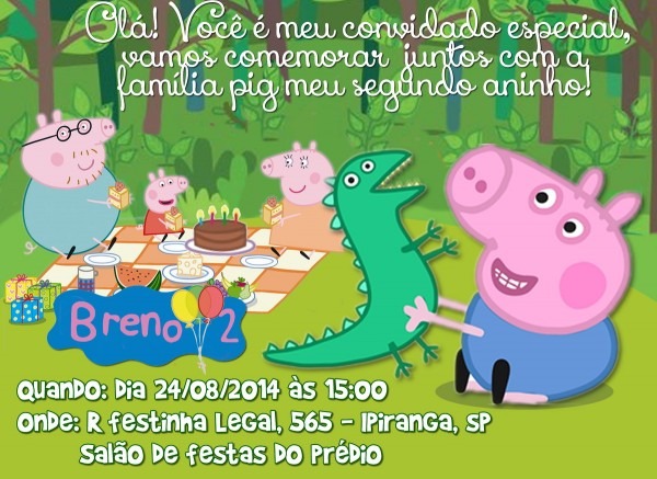 Convite virtual george pig piquenique no elo7 Convite virtual george pig piquenique no elo7