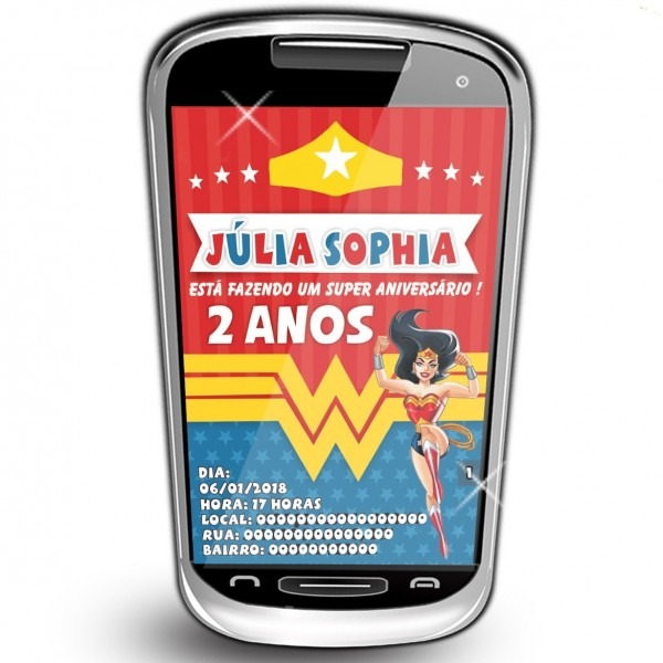 Convite virtual mulher maravilha digital infantil