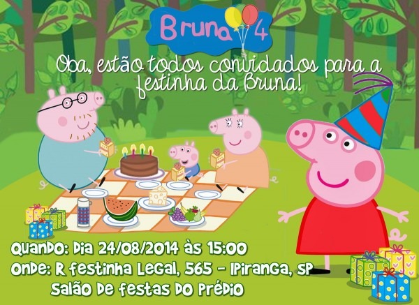 Convite virtual peppa pig piquenique no elo7 Convite virtual peppa pig piquenique no elo7