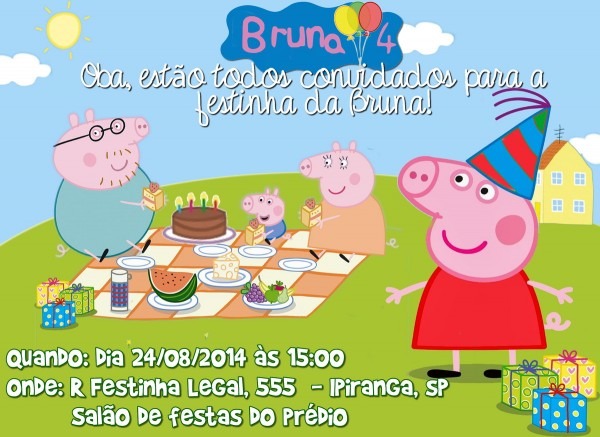 Convite virtual peppa pig piquenique no elo7 Convite virtual peppa pig piquenique no elo7