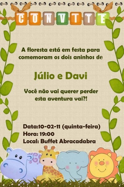 Casa da charlotte convite festa safari Casa da charlotte convite festa safari