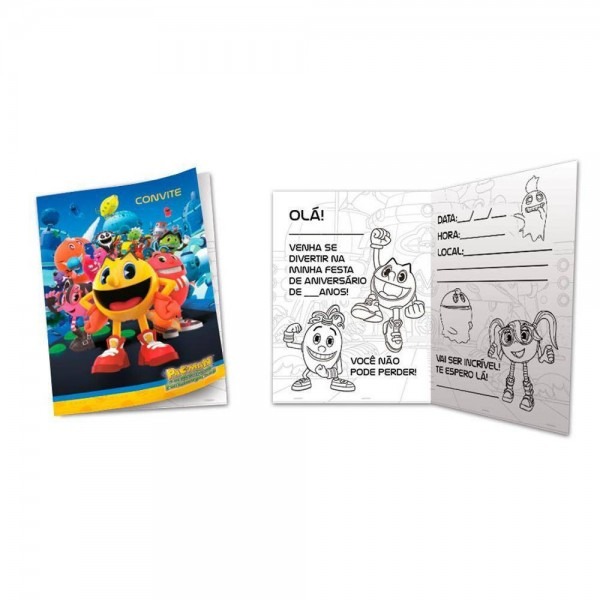Convite de aniversário pac man 08 unidades festcolor nas lojas Convite de aniversário pac man 08 unidades festcolor nas lojas