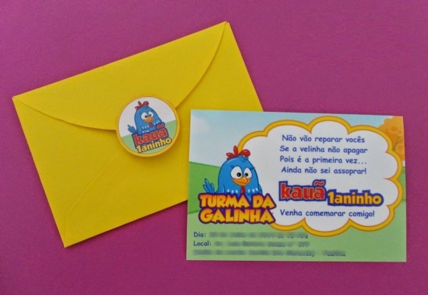 24 convites personalizado infantil + 24 tags + 24 envelopes
