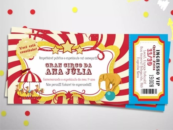 30 convite ingresso circo vintage aniversário + frete 30 convite ingresso circo vintage aniversário + frete
