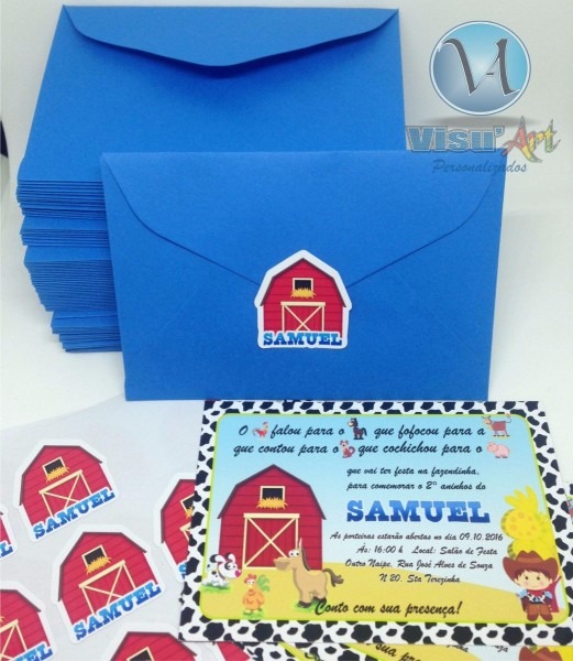 35 convites com envelopes foto personalizados infantil frete