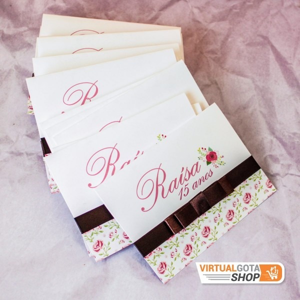 60 convites aniversÃ¡rio 15 anos com coroa floral rosa marrom