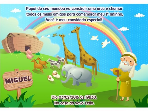 Arte digital convite aniversÃ¡rio arca de noÃ©