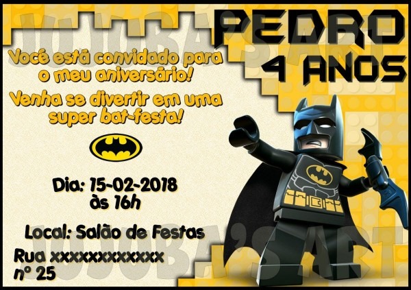 Arte digital convite aniversÃ¡rio batman lego  mod12